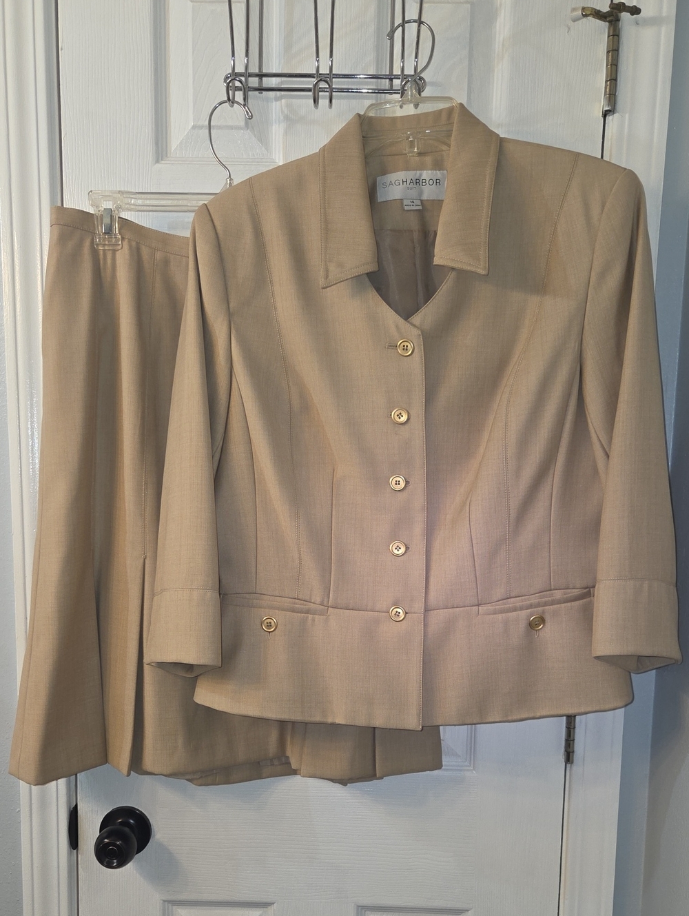 Sag Harbor Beige Women's Two-Piece Blazer Suit